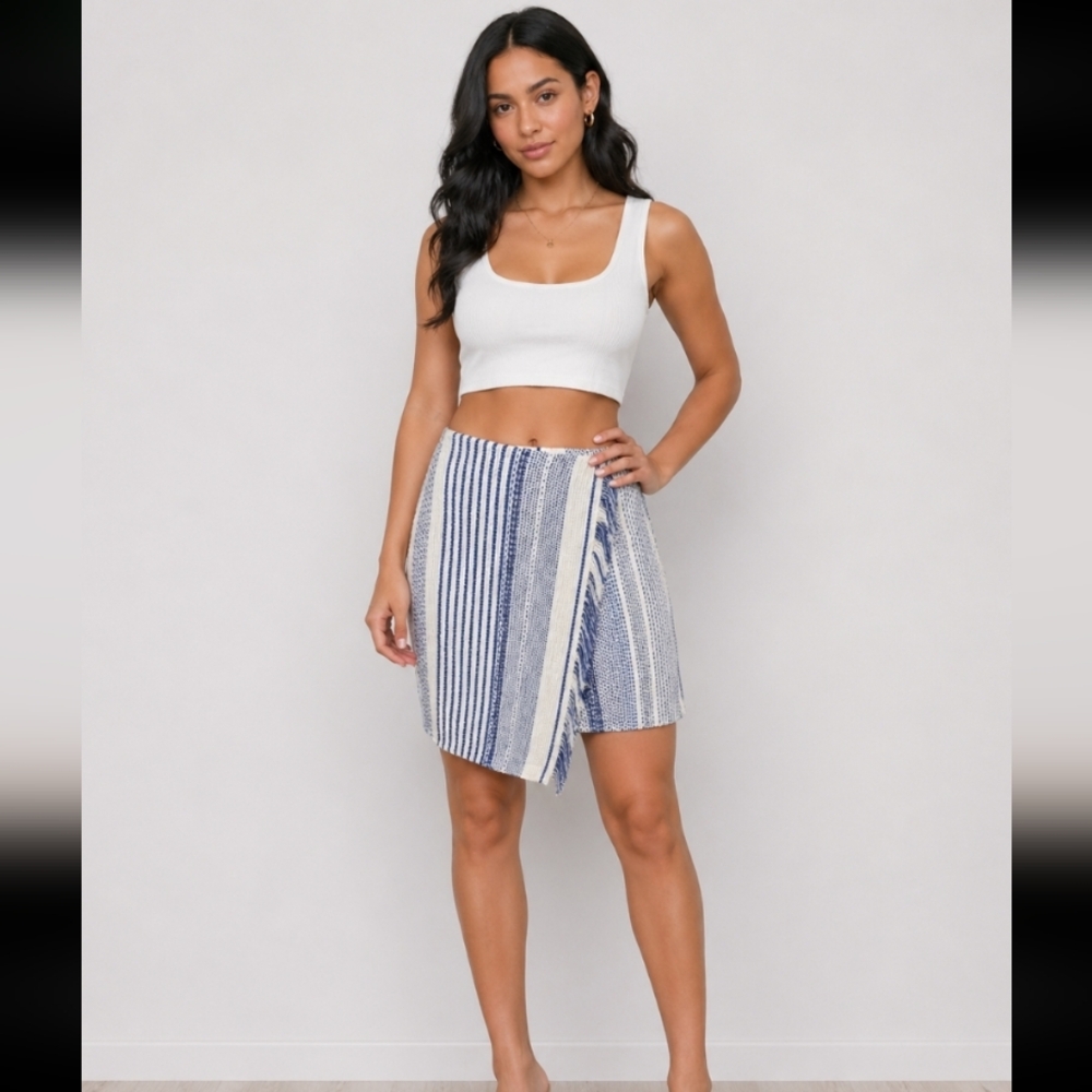 HALOGEN asymmetrical faux wrap lined skirt 10